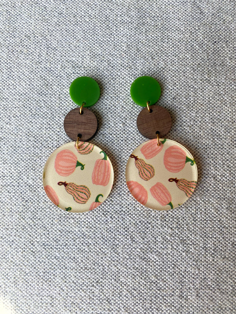 Peach and Green Pumpkin Earrings