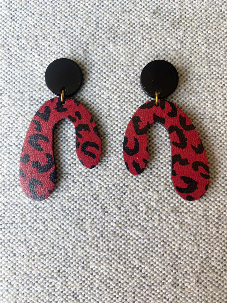 Dark Red Leopard Earrings