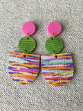 Pink and Green Leather Earrings