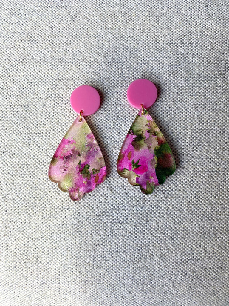Pink Floral Acrylic Earrings
