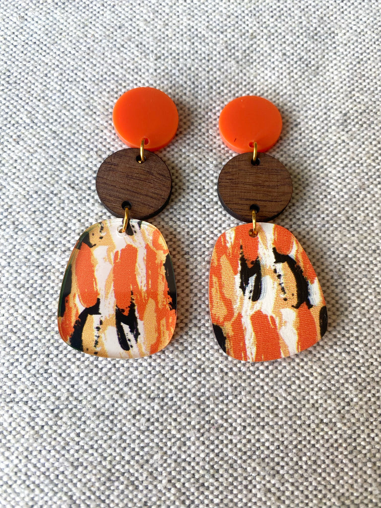 Orange and Black Acrylic Earrings