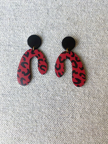 Dark Red Leopard Earrings