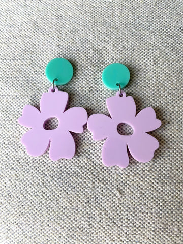 Purple Flower Acrylic Earrings