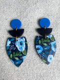 Blue Floral Leather Earrings