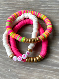 Pink Multicolor Vinyl Heishi Bead Bracelet