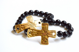 Gold Hammered Cross Beaded Bracelet