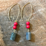 Red and Gray Beaded Earrings