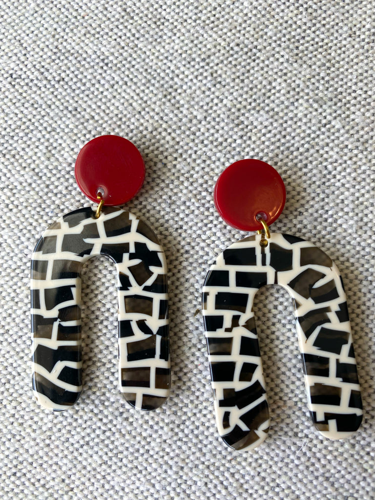 Red, White, and Black Earrings