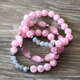 Pink and Gray Beaded Bracelet