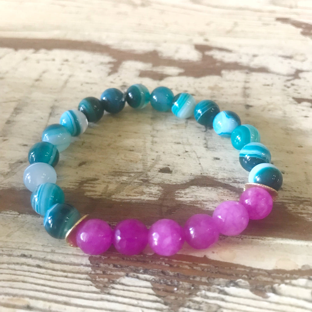Pink and Teal Beaded Bracelet