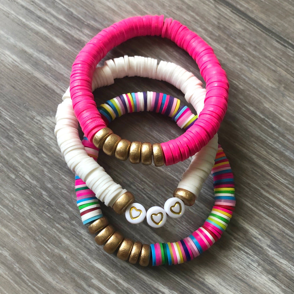 Pink Muliti-colored Vinyl Heishi Bead Bracelet