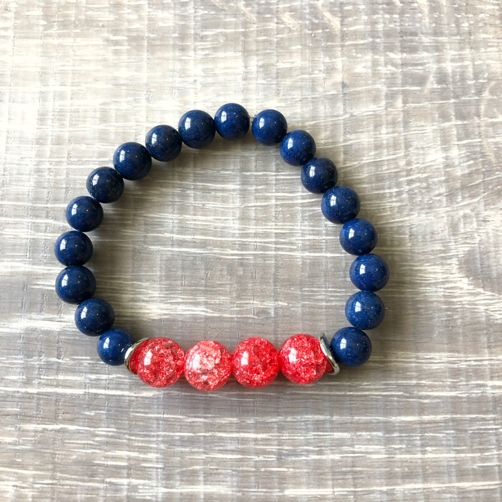 Navy and Red Beaded Bracelet