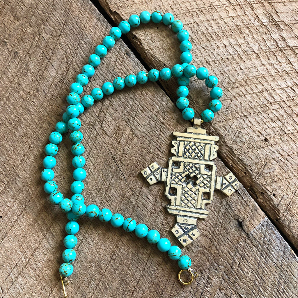 Turquoise Ethiopian Cross Necklace
