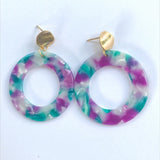 Fuschia and Turquoise Circle Earrings