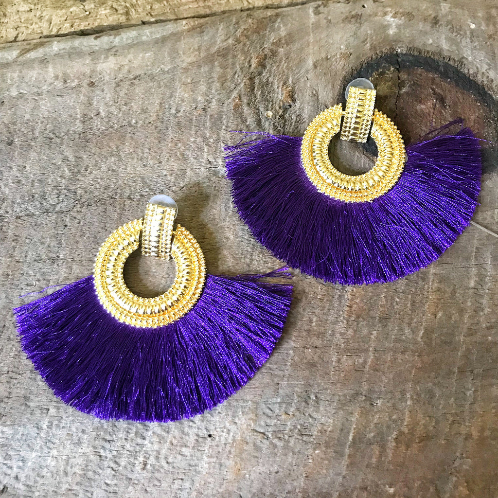 Purple Fringe Tassel Earrings