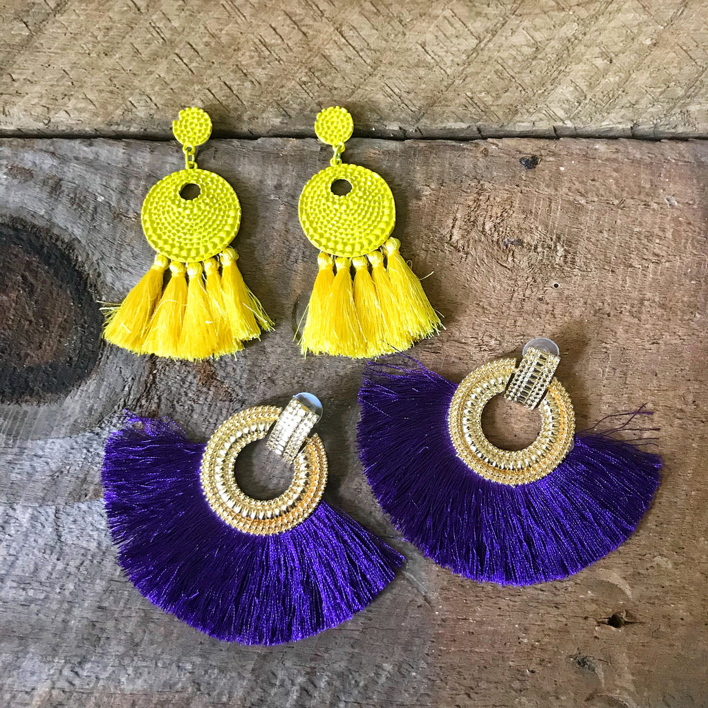 Purple Fringe Tassel Earrings