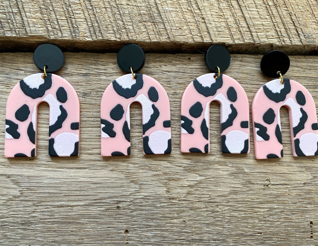 Pink and Black Leopard Print Earrings