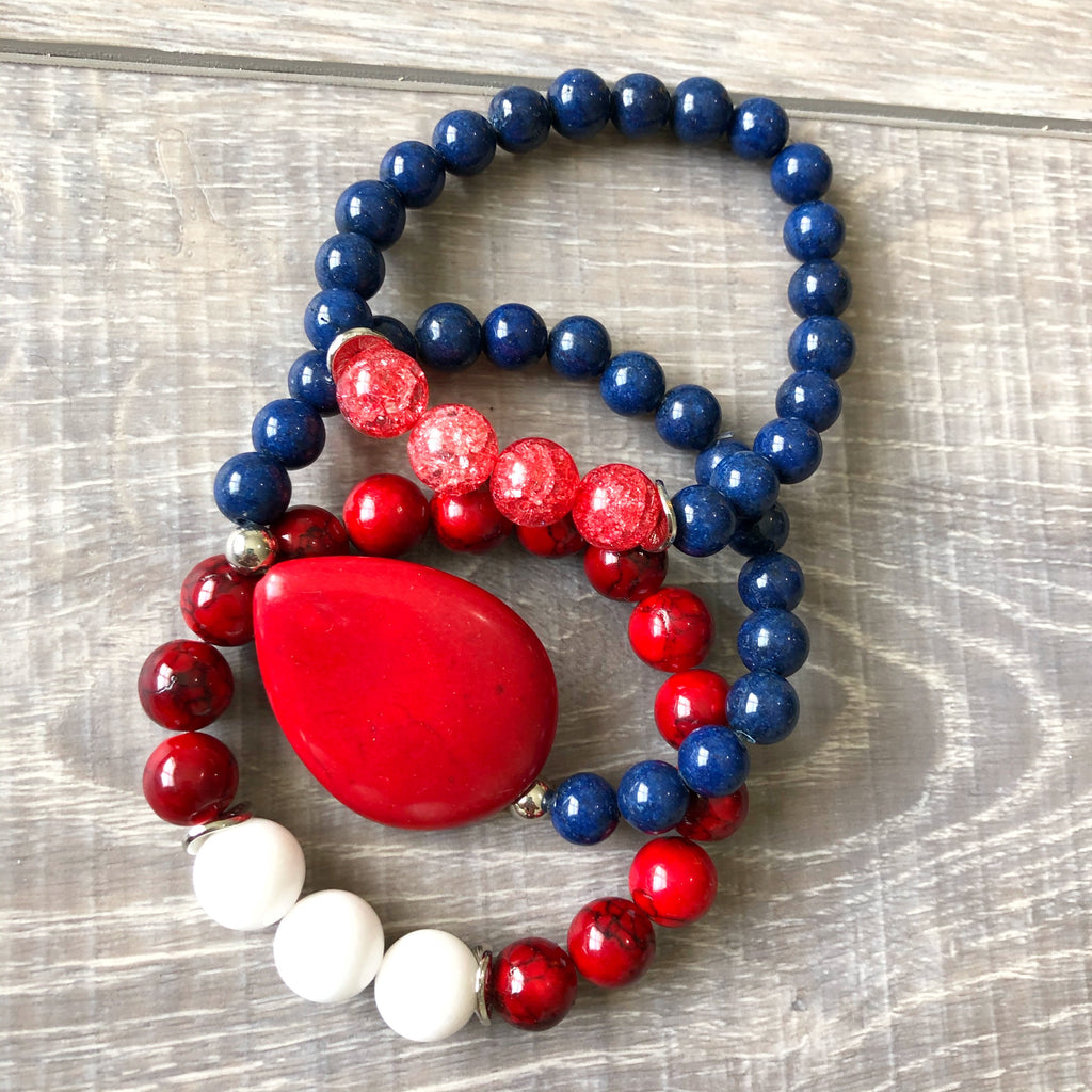 Red and Navy Beaded Bracelet