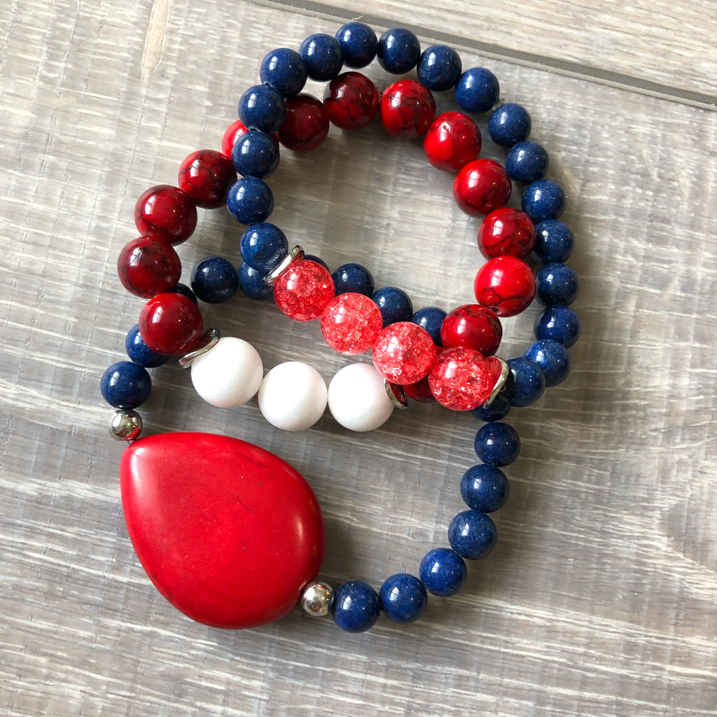 Red and Navy Beaded Bracelet