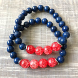 Navy and Red Beaded Bracelet