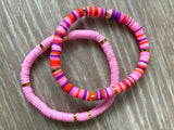 Pink Multicolor Vinyl Heishi Bracelet