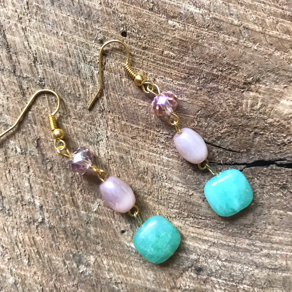 Pink Crystal and Green Aventurine Earrings