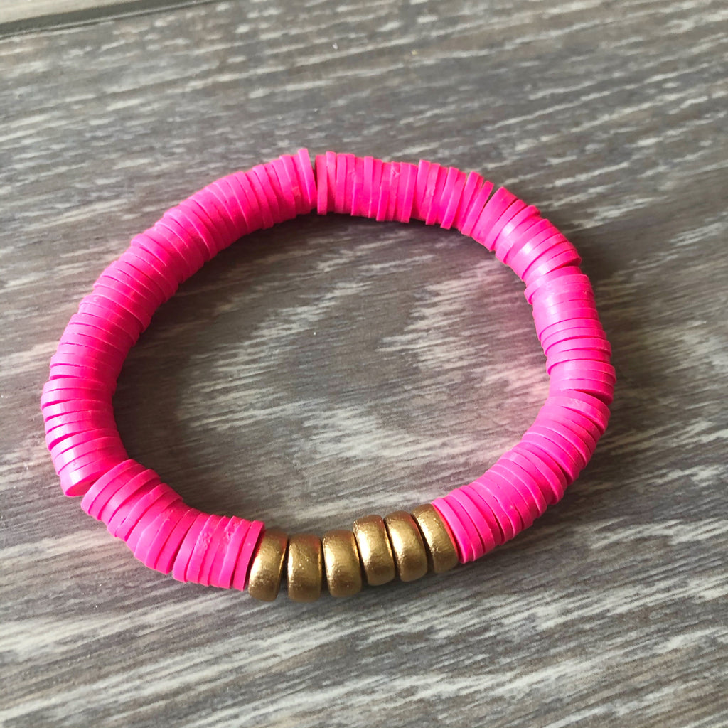 Pink Vinyl Heishi Bead Bracelet