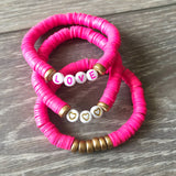 Pink Vinyl Heart Bead Bracelet