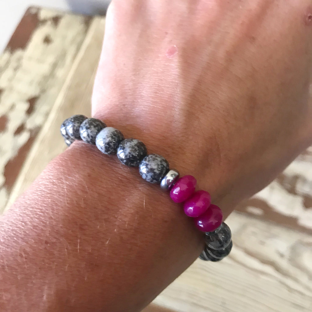 Pink and Grey Luster Beaded Bracelet