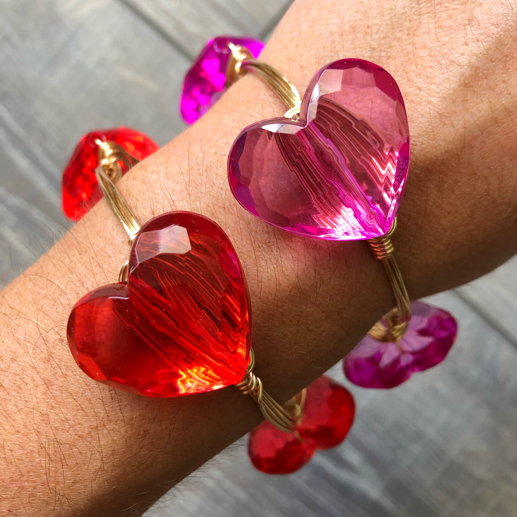Red Crystal Heart Bangle