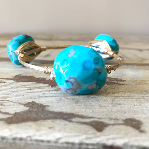 Turquoise Bead Wire Bangle