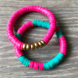 Pink and Turquoise Vinyl Heishi Bead Bracelet