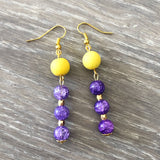 Purple and Yellow Beaded Earrings
