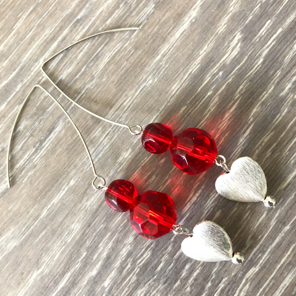 Red and Silver Heart Earrings
