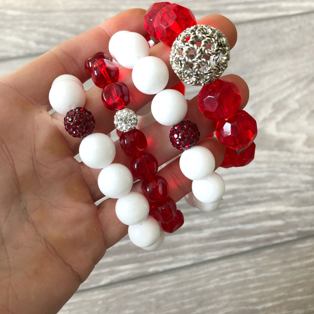 White and Red Beaded Bracelet
