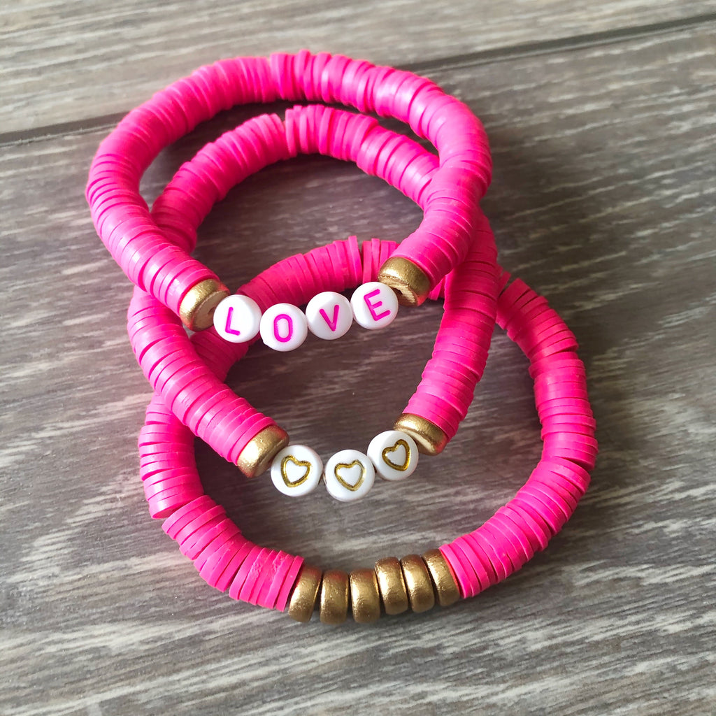 Pink Vinyl Heishi Bead Bracelet