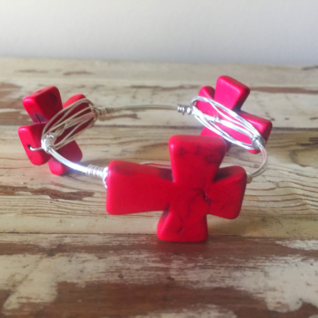 Red cross wire wrap bracelet