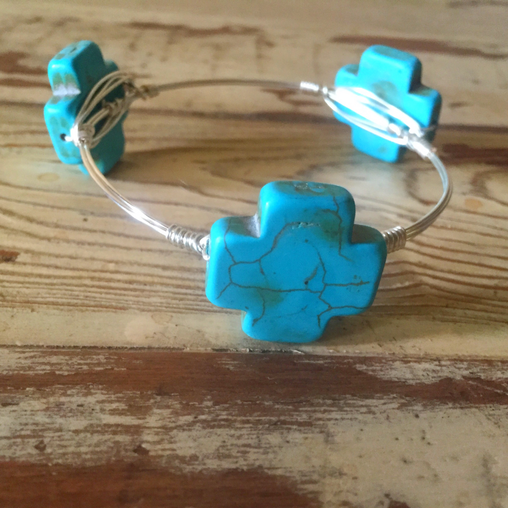 Small Turquoise cross wire wrap bracelet