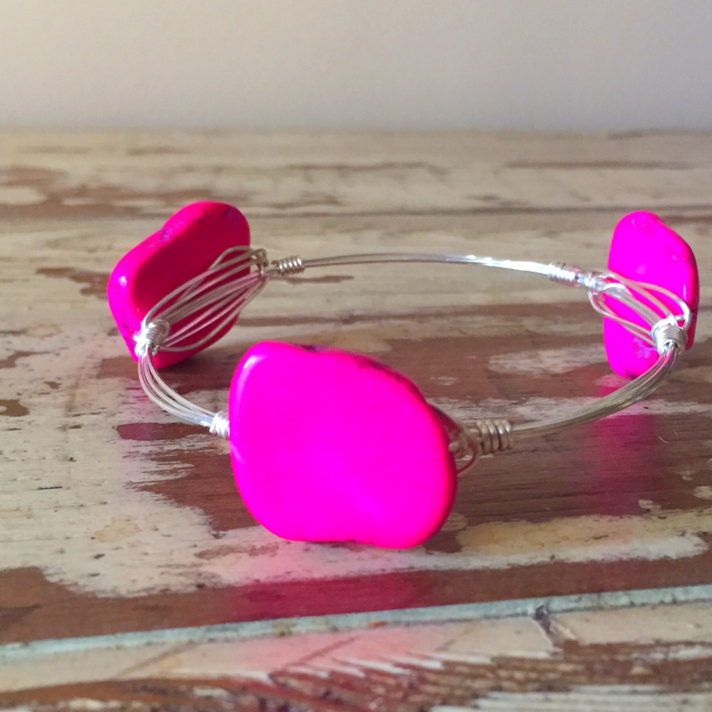 Pink jasper slab wire wrap bracelet