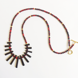 Red and Black Stick Bead Pendant Necklace