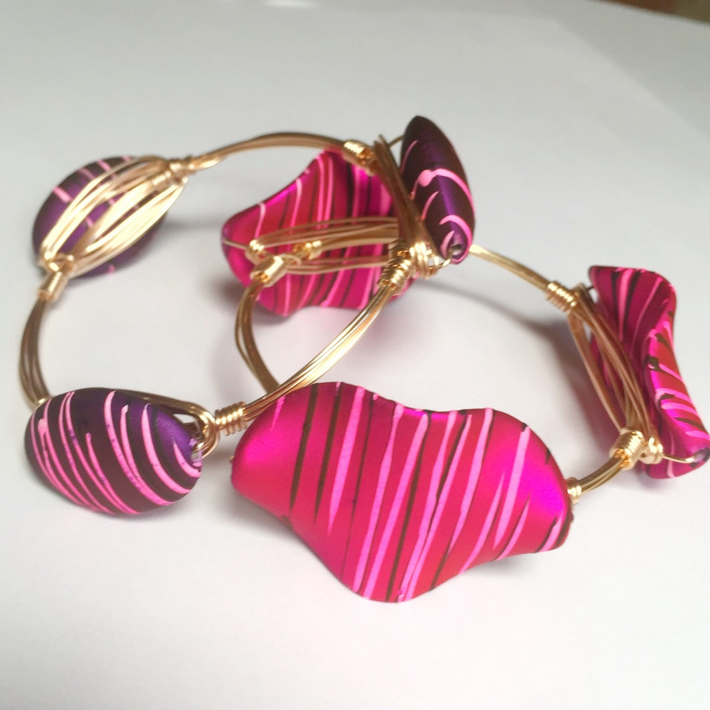 Painted Matte Pink Wire Wrap Bangle