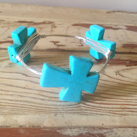 Turquoise cross wire wrap bracelet