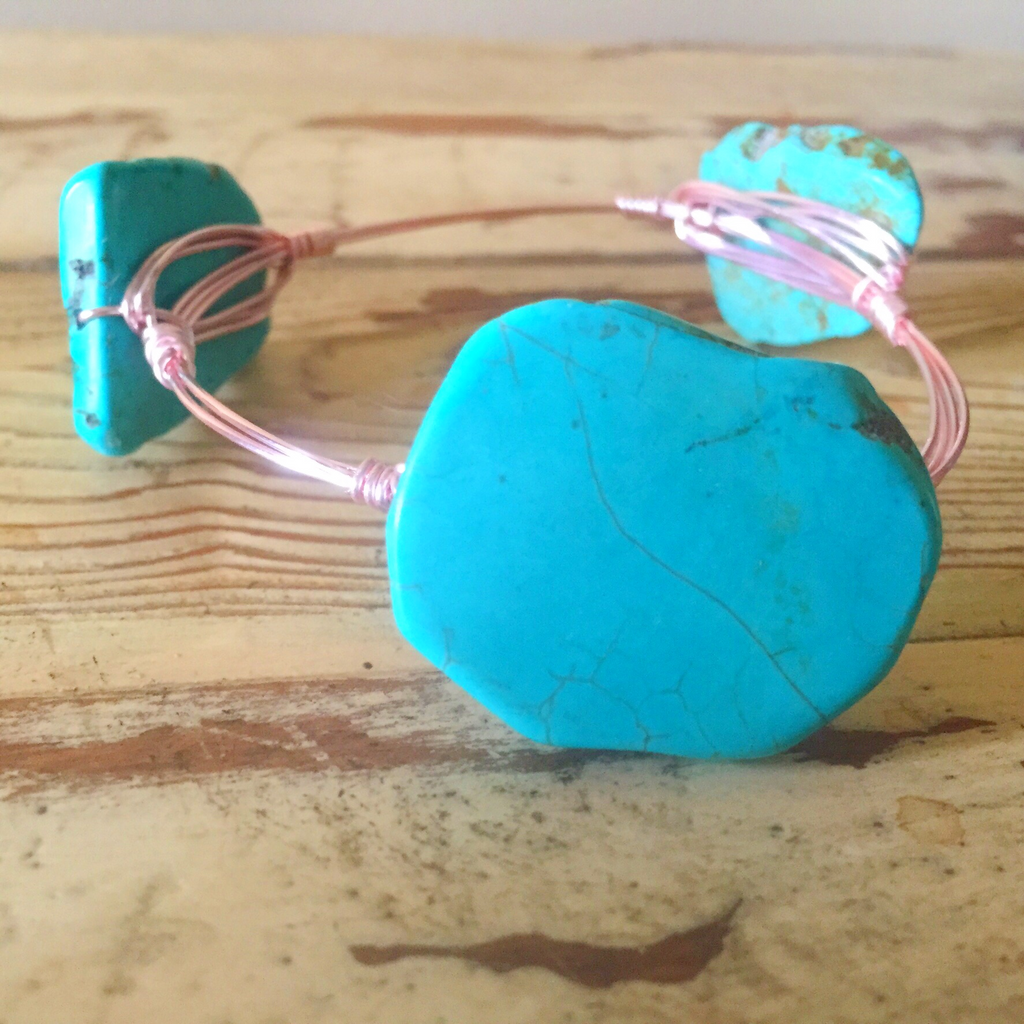 Turquoise jasper slab wire wrap bracelet